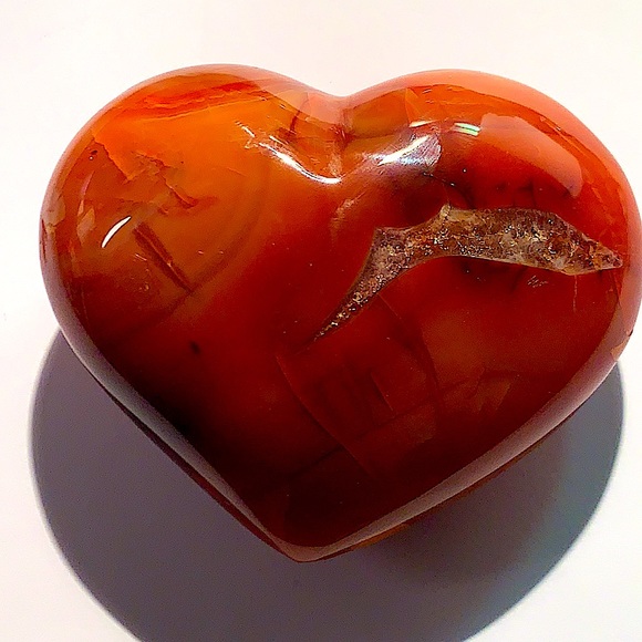CARNELIAN HEART PUFFED WITH DRUZY QUARTZ - Picture 8 of 9